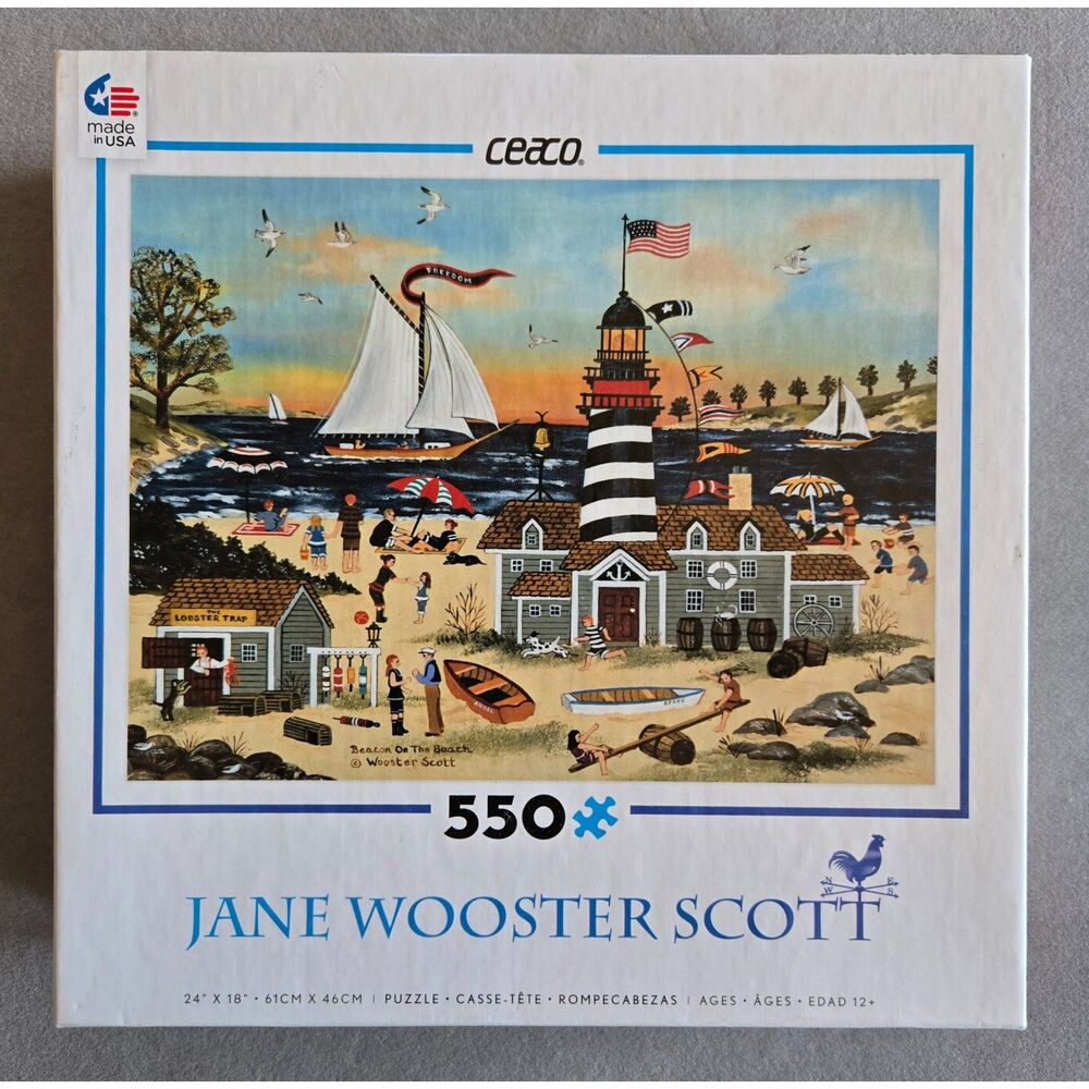 Ceaco Beacon On The Beach 550 pc Jane Wooster Scott Complete Puzzle Lighthouse
